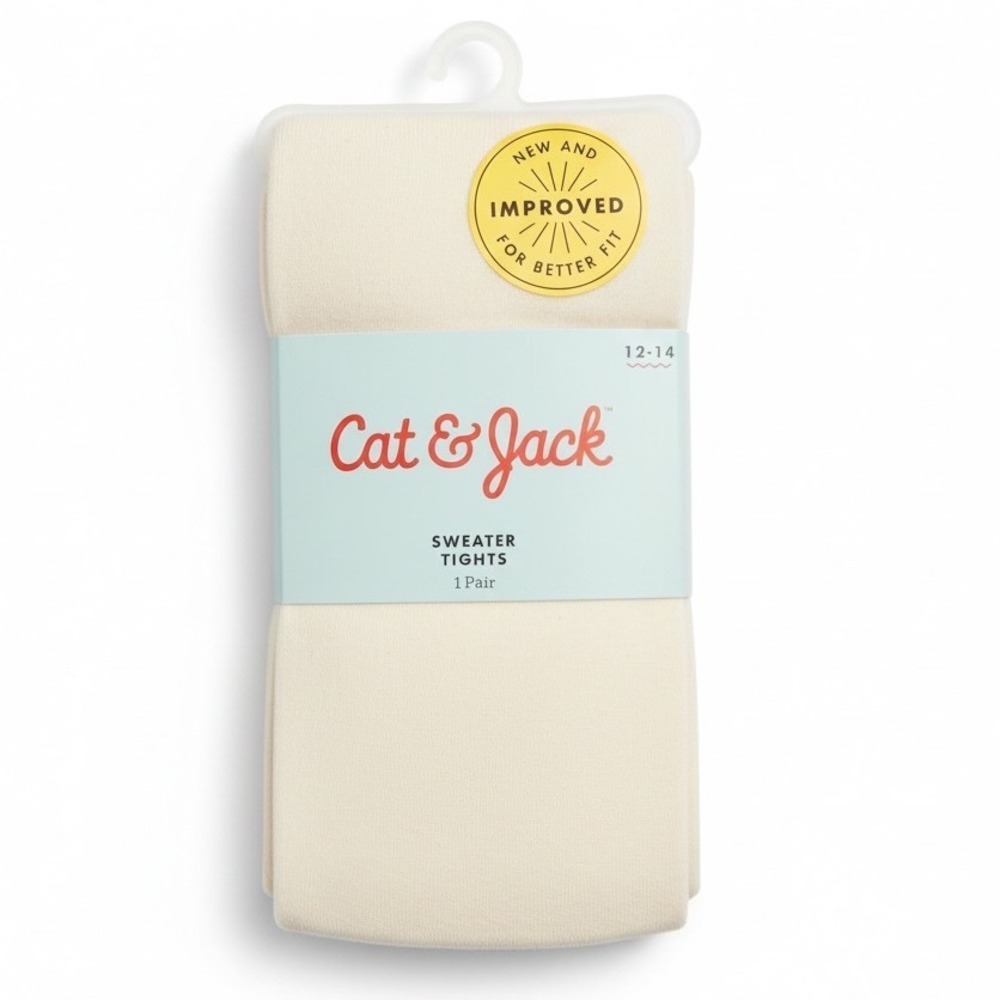 Cat & Jack Girls Cream Sweater Tights Size 12-14 Ivory Cotton Blend Footed NEW